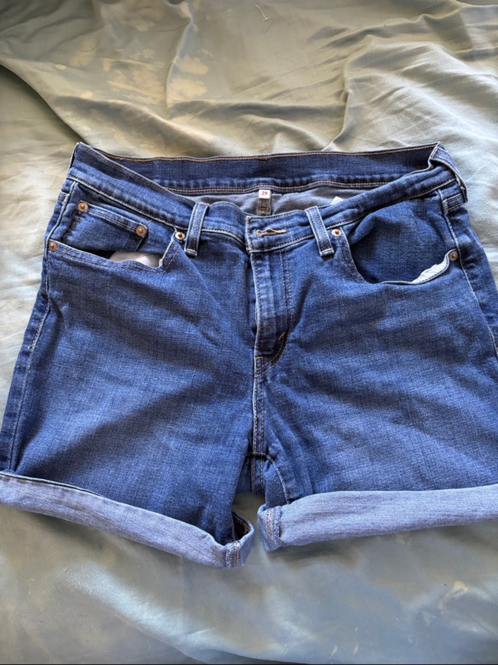 Levi's Medium Blue Rolled-Hem Denim Shorts